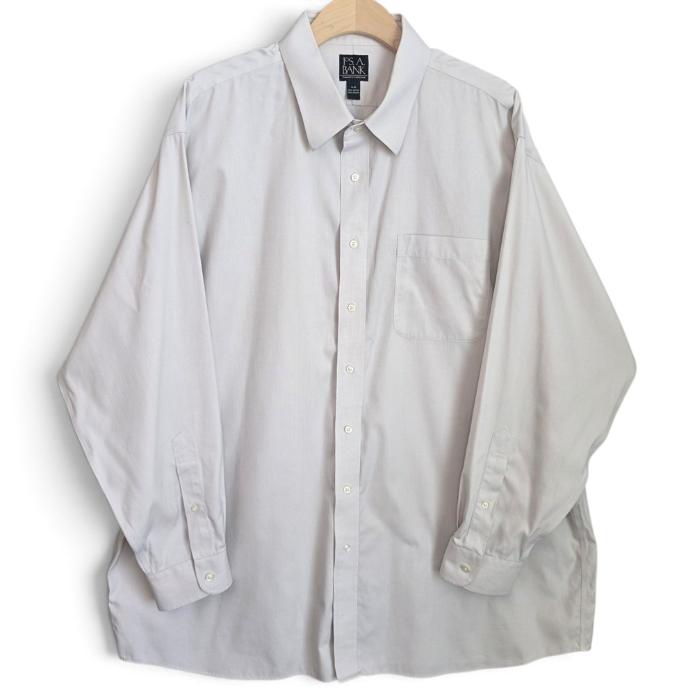 Jos A Bank Traveler Mens Dress Shirt 18 35 Beige Micro Check Point Collar L/S